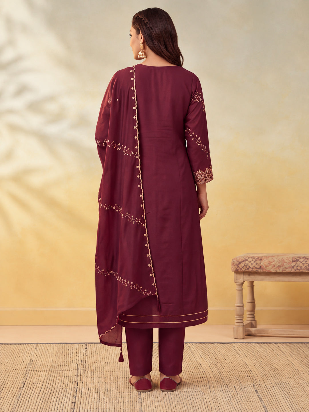 Women Embroidery Brown Shade Kurta Set with Dupatta
