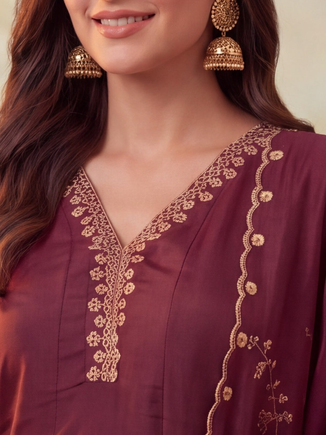 Women Embroidery Brown Shade Kurta Set with Dupatta