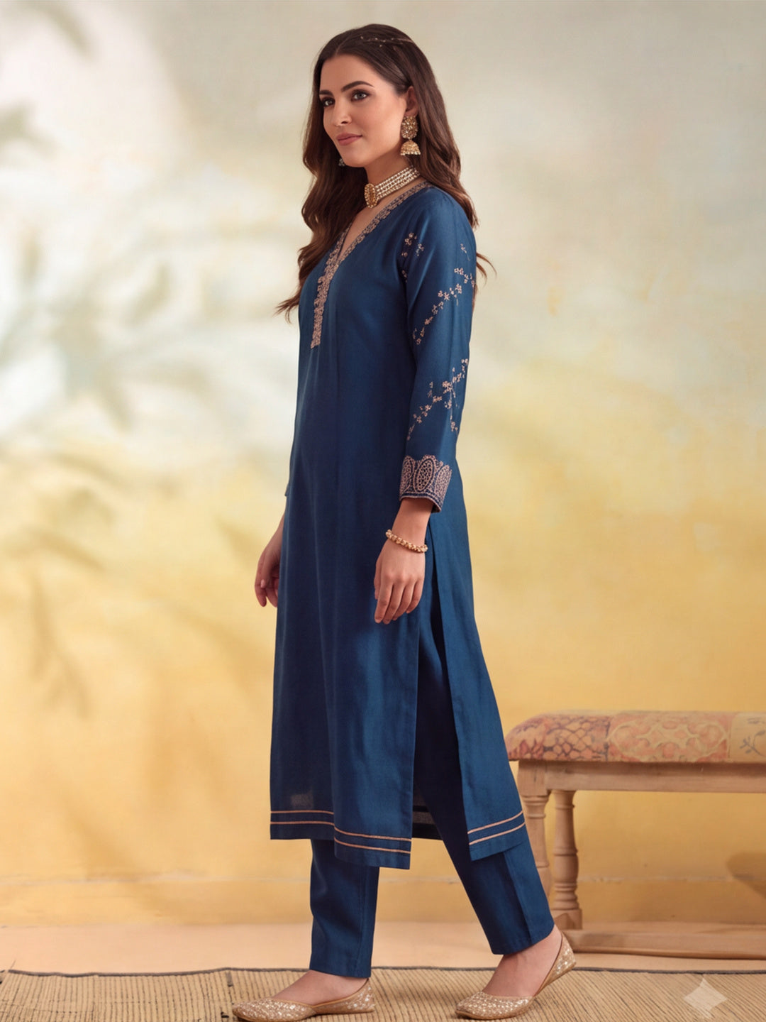 Women Embroidery Teal Kurta Set with Dupatta