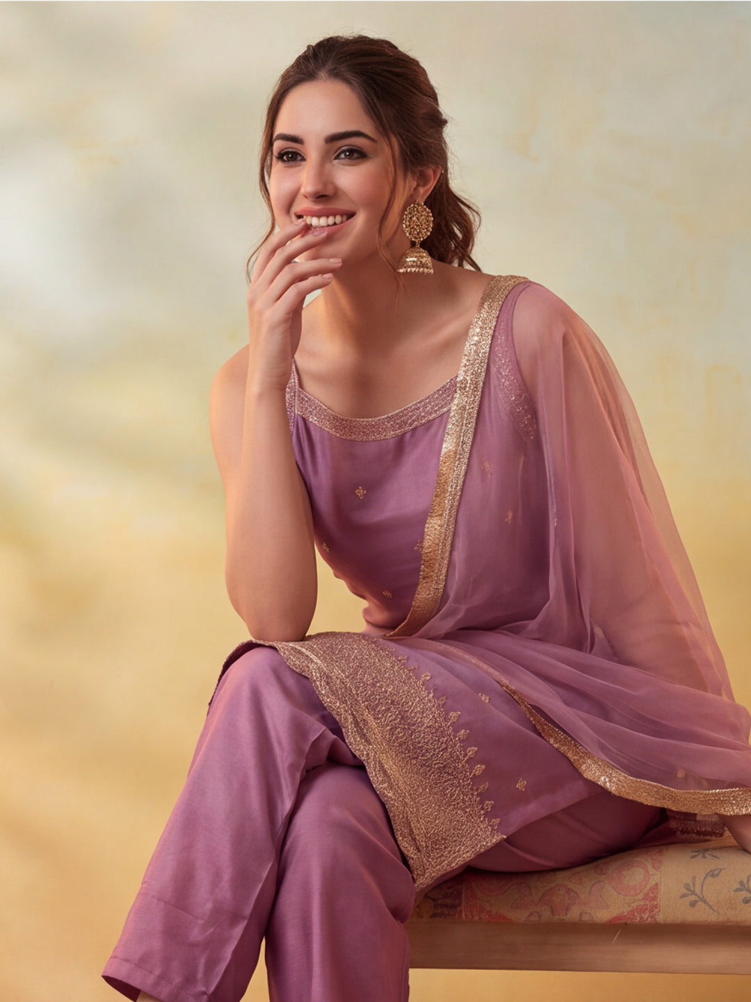Women Embroidery Orchid Pink Kurta Set with Dupatta