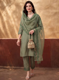 Women's Mehandi Embroidered Kurta Set with Dupatta | Elegant Straight Ethnic Suit