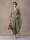 Women's Mehandi Embroidered Kurta Set with Dupatta | Elegant Straight Ethnic Suit
