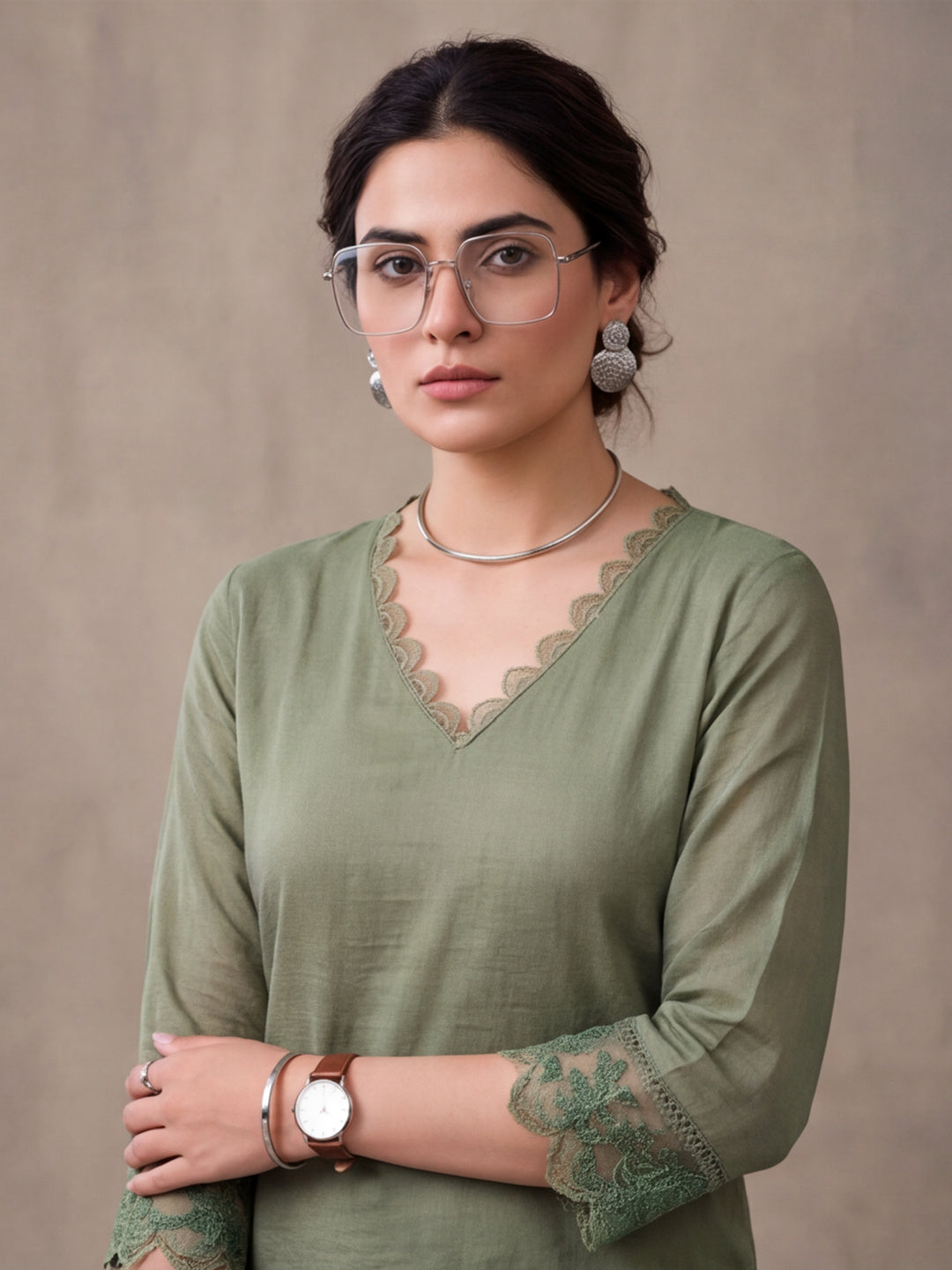 Women's Mehandi Embroidered Kurta Set with Dupatta | Elegant Straight Ethnic Suit