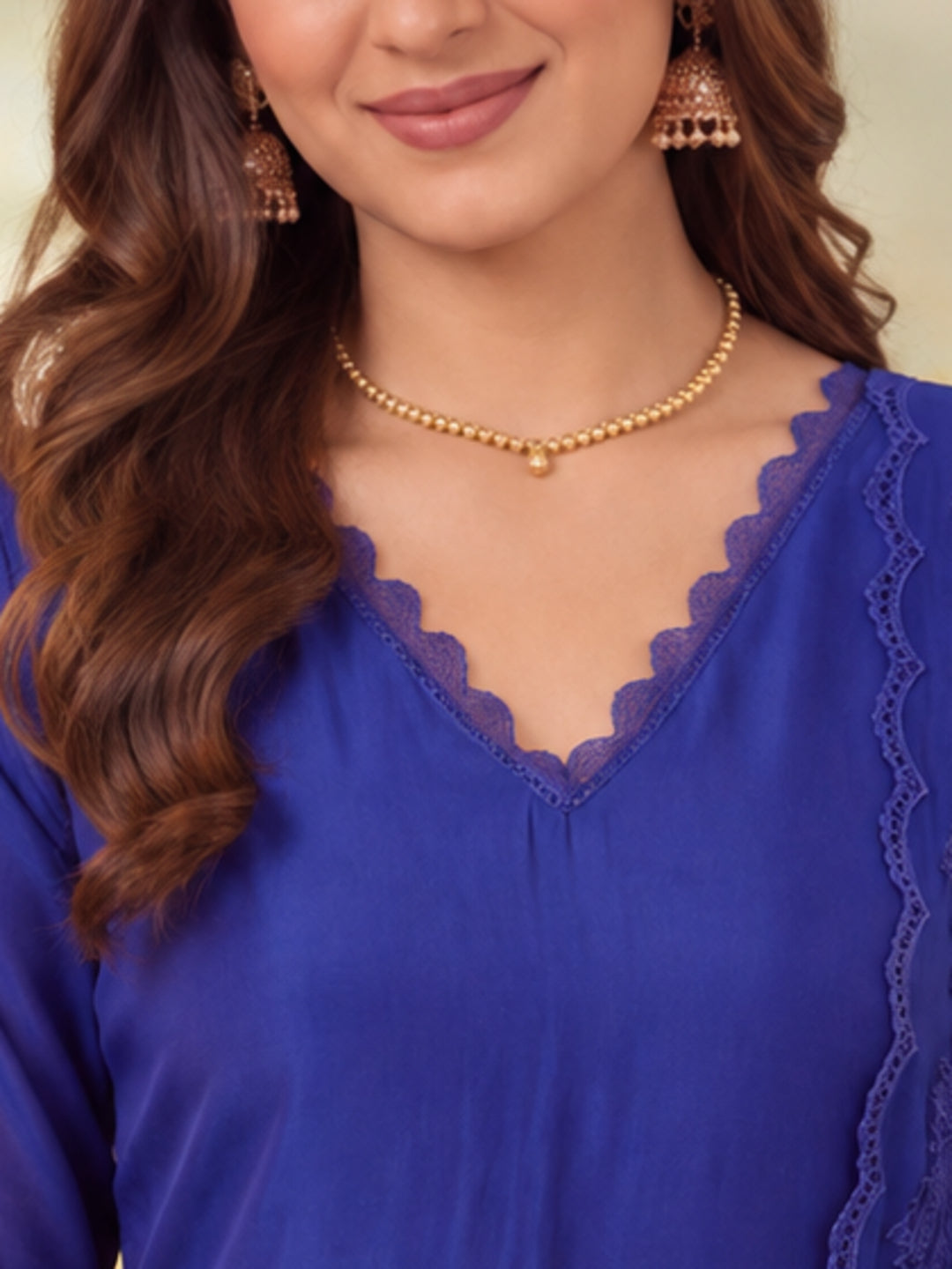 Women Embellished Royal Blue Kurta Set with Dupatta