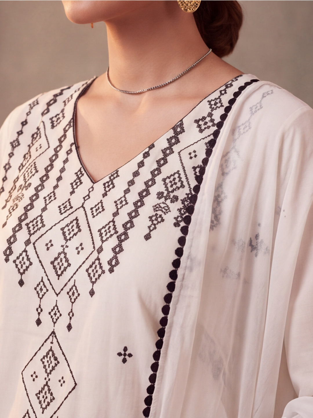 Women Embroidery White Kurta Set with Dupatta