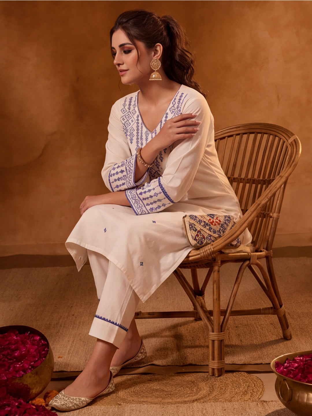 Women Embroidery White Kurta Set with Dupatta