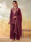 Women Embroidery Brown Kurta Set with Dupatta