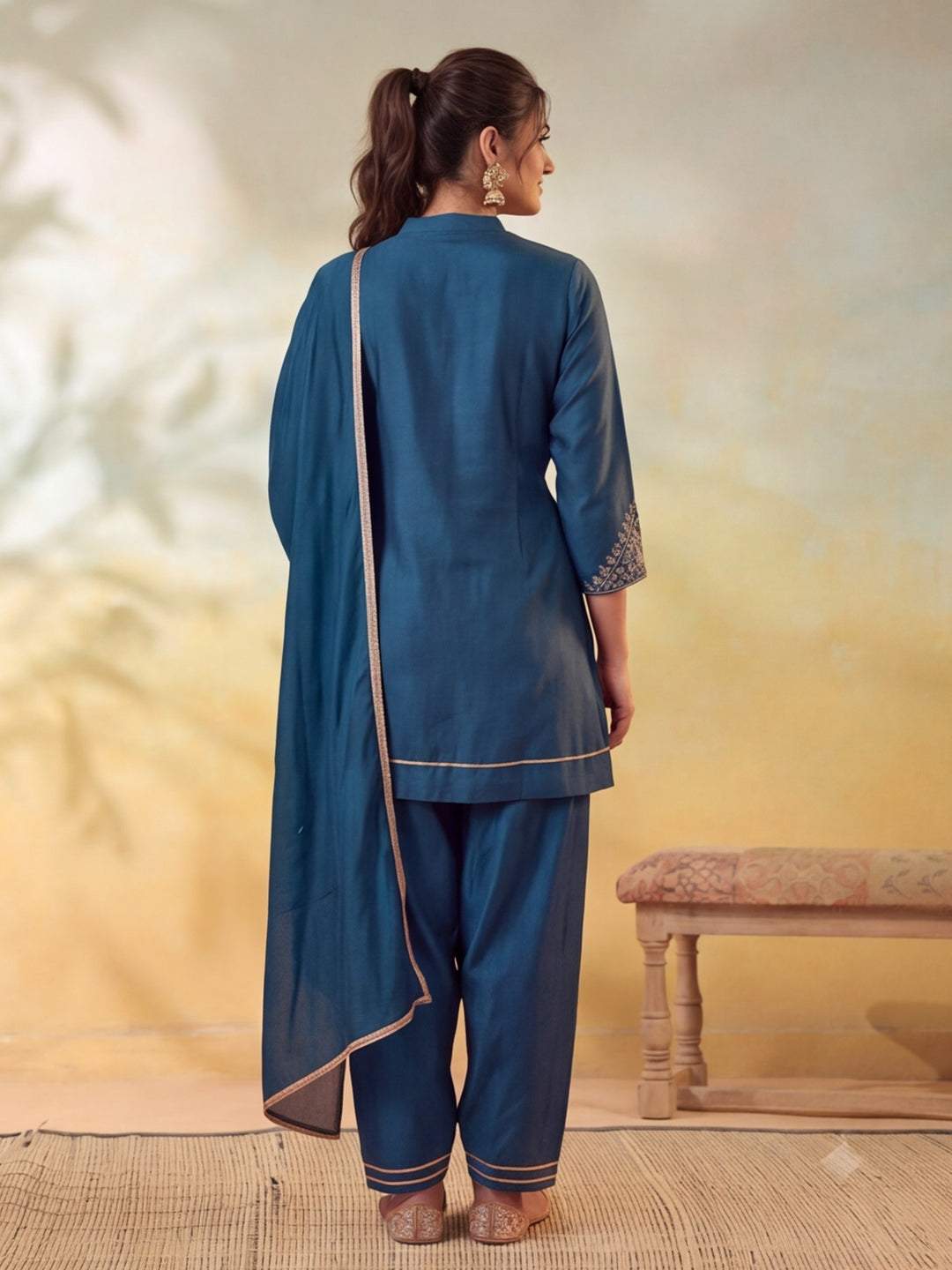 Women Embroidery Teal Kurta Set with Dupatta
