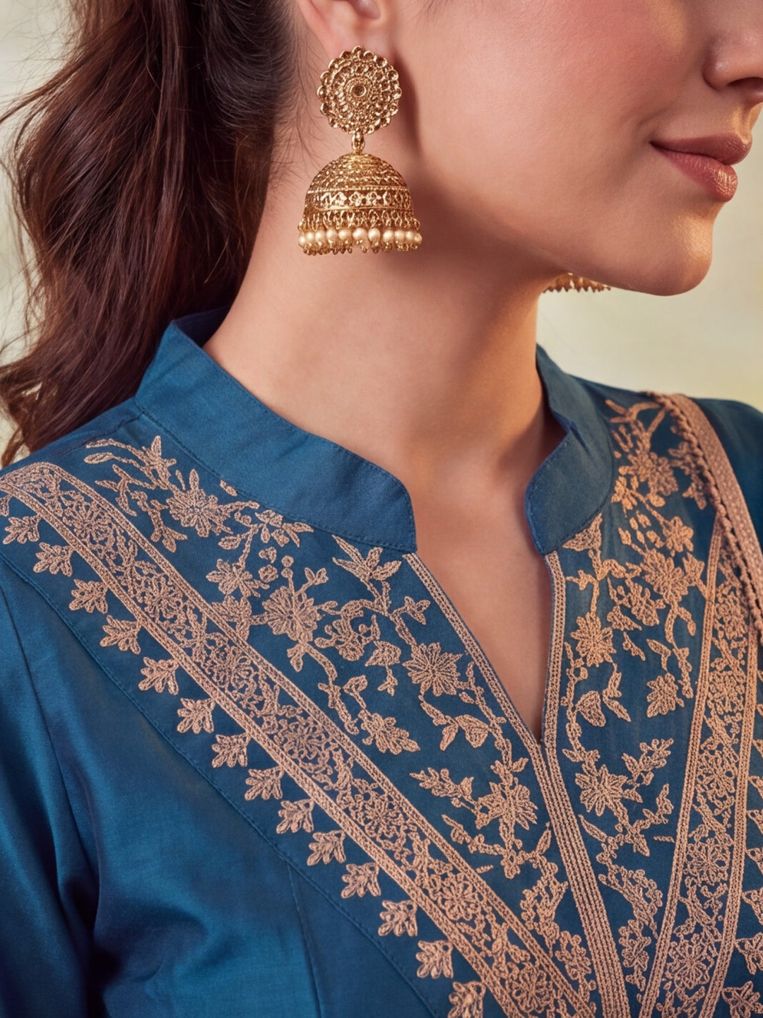 Women Embroidery Teal Kurta Set with Dupatta
