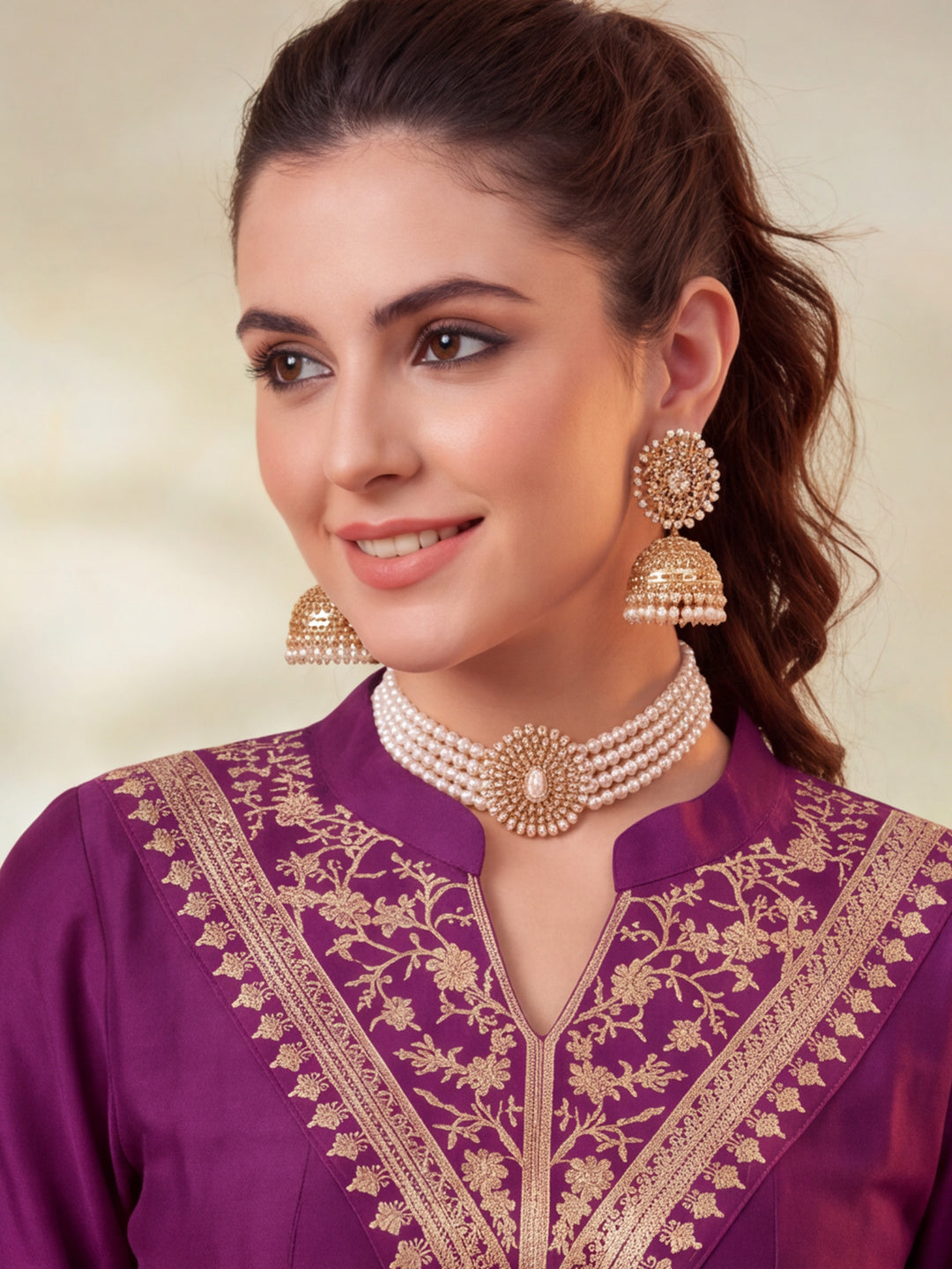 Women Embroidery Wine Kurta Set with Dupatta