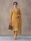 Women's Mustard Embroidered Kurta Set with Dupatta | Festive Straight Ethnic Party Wear Suit