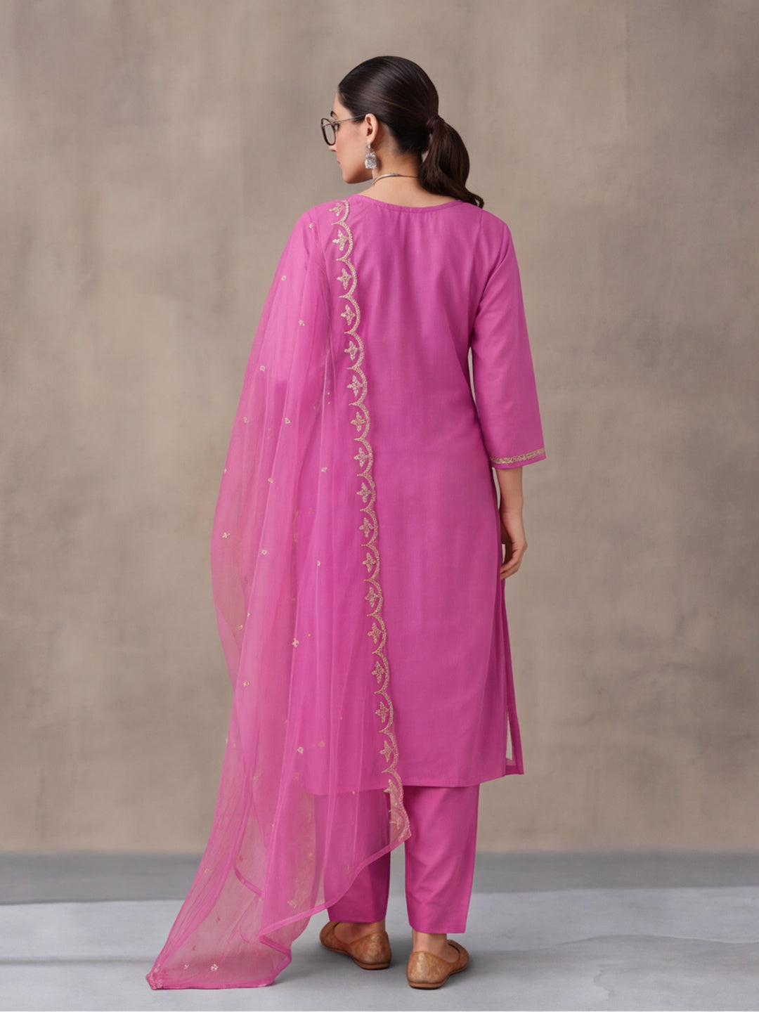 Women's Pink Embroidered Kurta Set with Dupatta | Festive Straight Ethnic Party Wear Suit