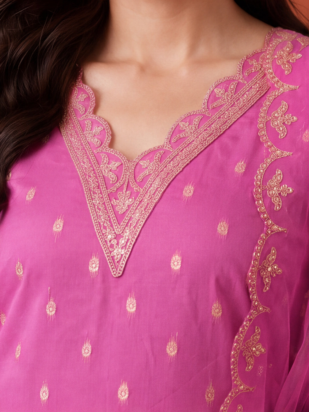 Women's Pink Embroidered Kurta Set with Dupatta | Festive Straight Ethnic Party Wear Suit
