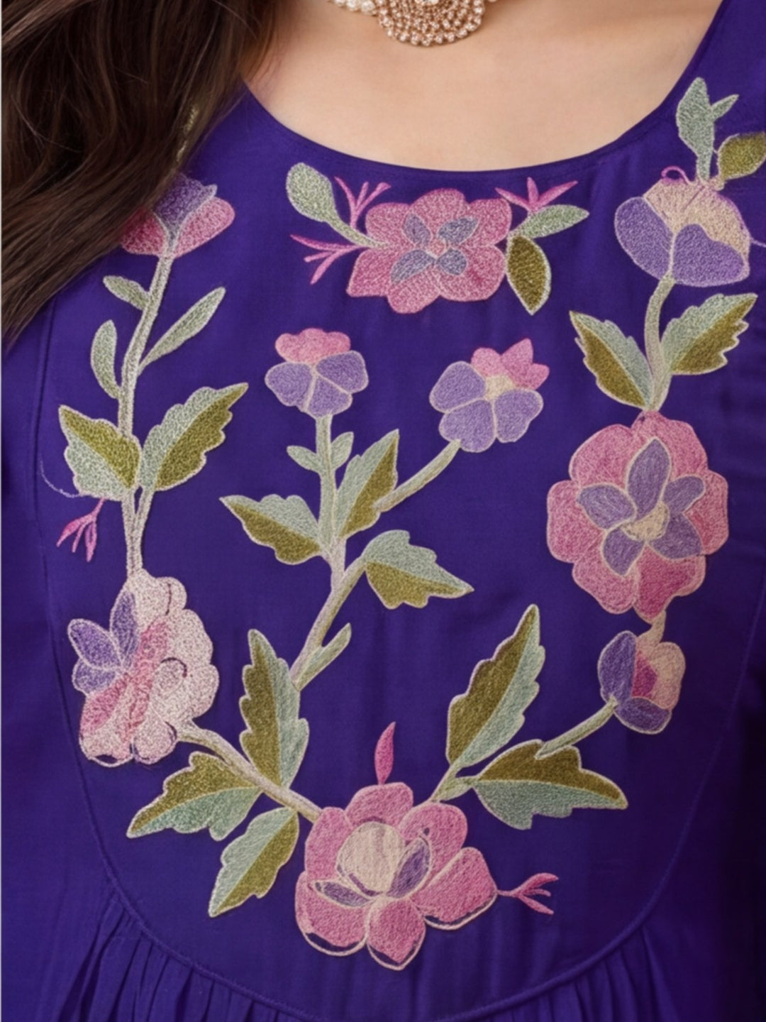 Women's Royal Blue Floral Embroidered Anarkali Kurta Set with Dupatta | Festive Ethnic Suit