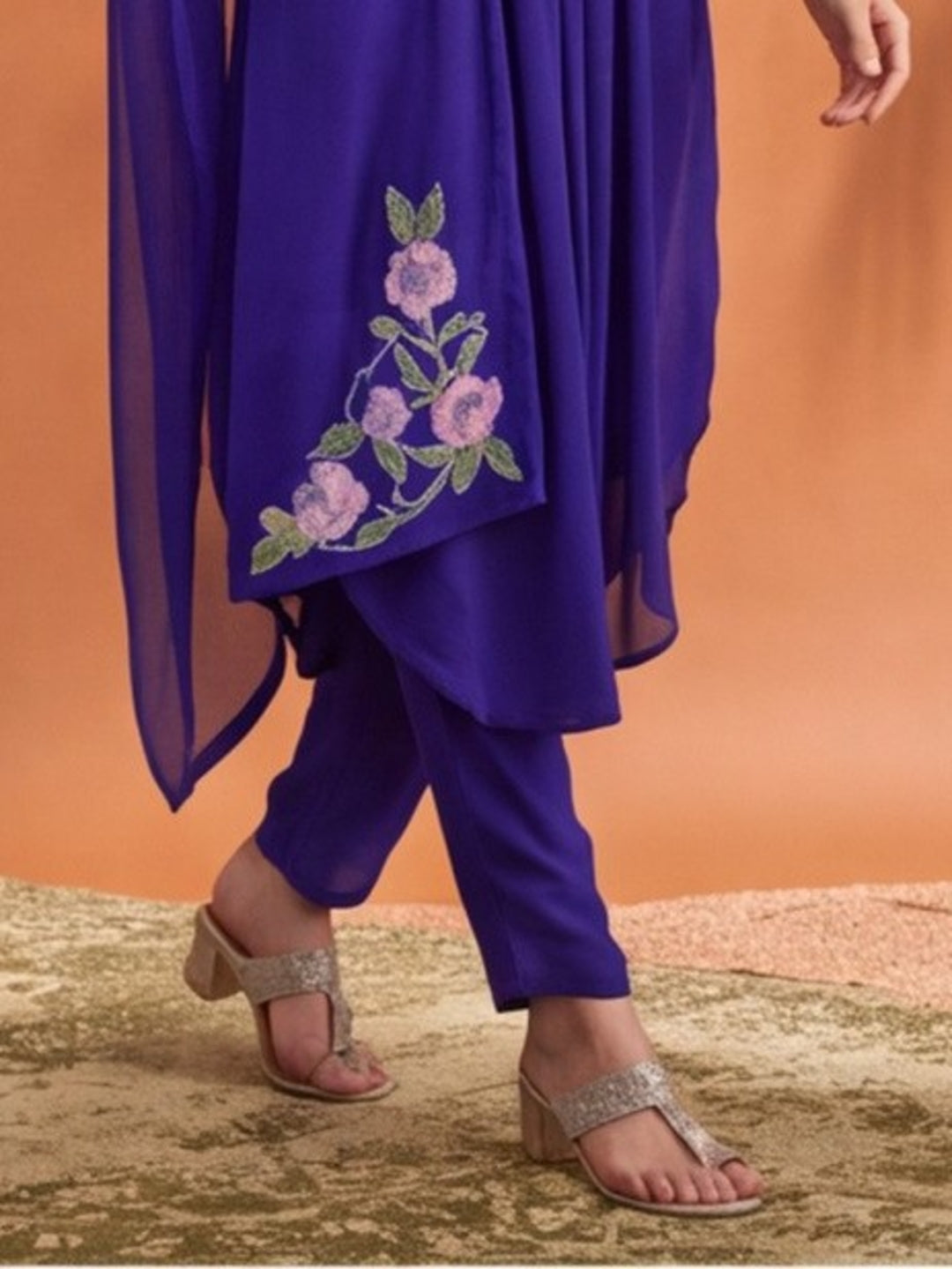 Women's Royal Blue Floral Embroidered Anarkali Kurta Set with Dupatta | Festive Ethnic Suit