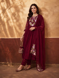Women's Maroon Floral Embroidered Anarkali Kurta Set with Dupatta | Festive Ethnic Suit