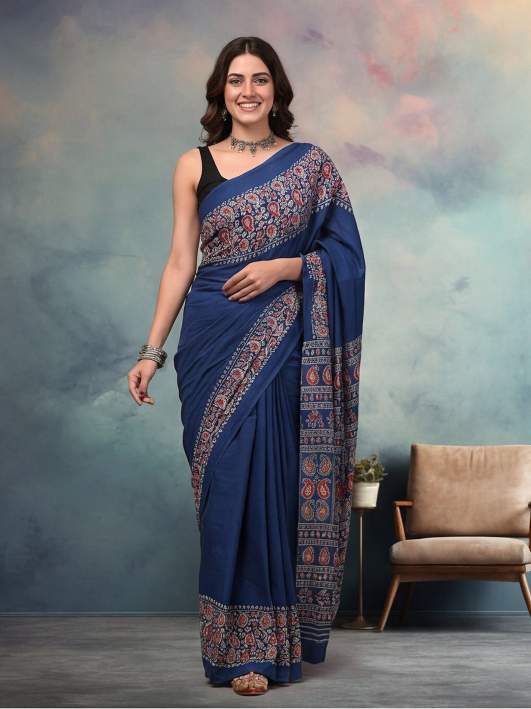 Abstract Pure Cotton Saree with Unstiched Blouse