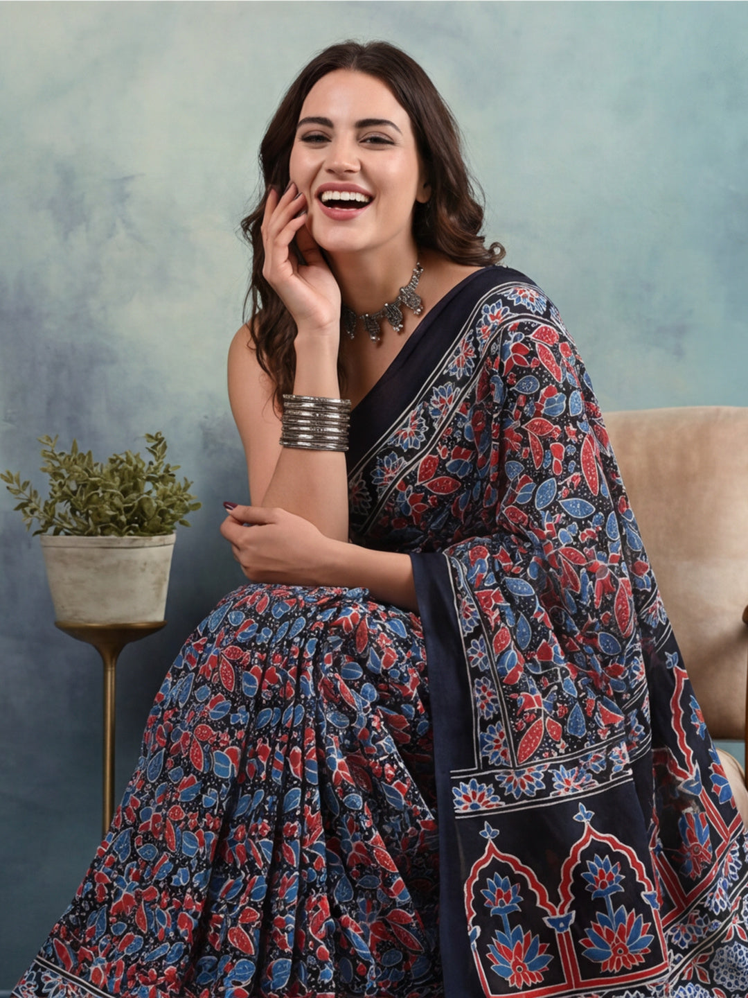 Floral Pure Cotton Saree with Unstiched Blouse