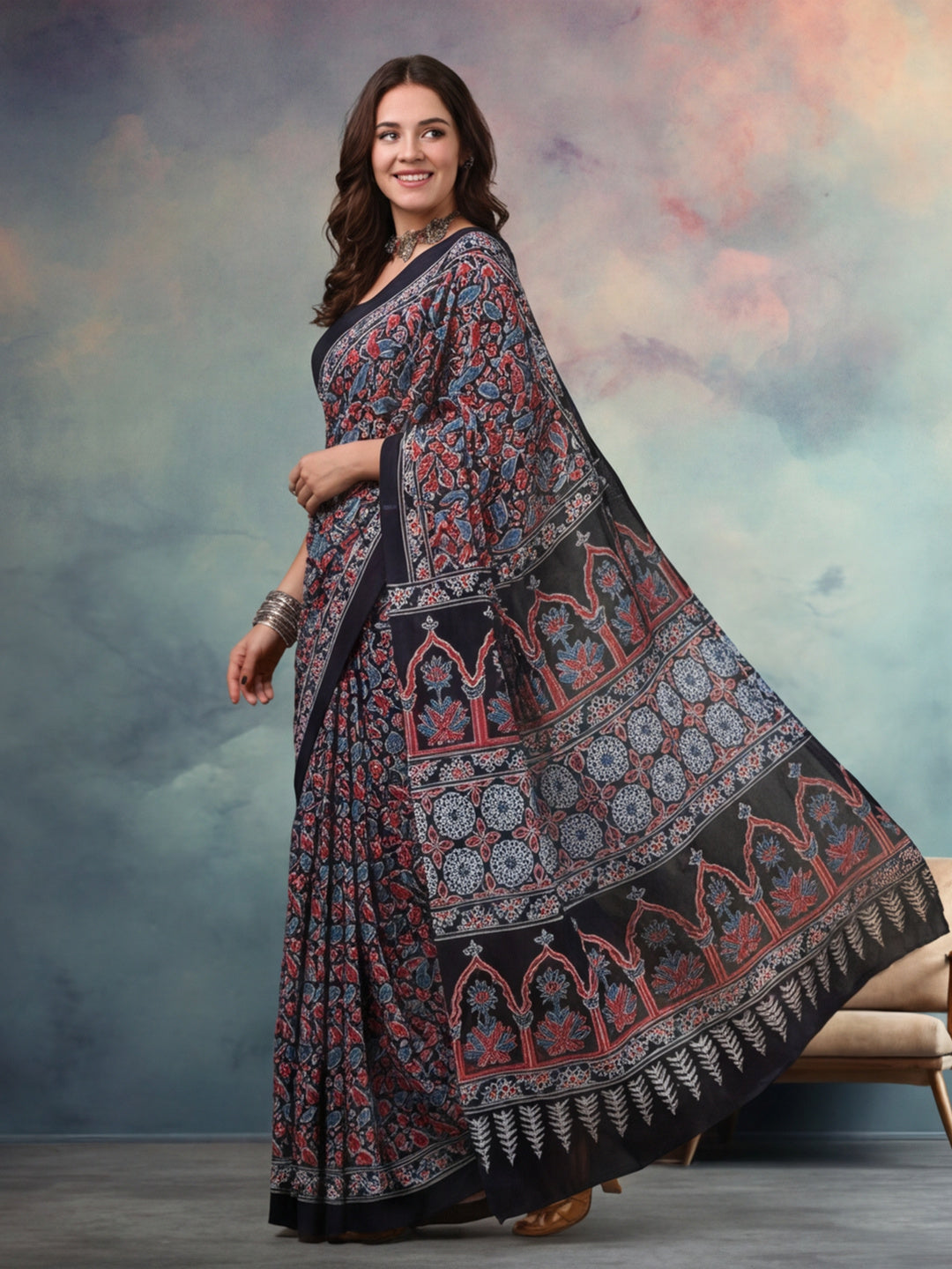 Floral Pure Cotton Saree with Unstiched Blouse