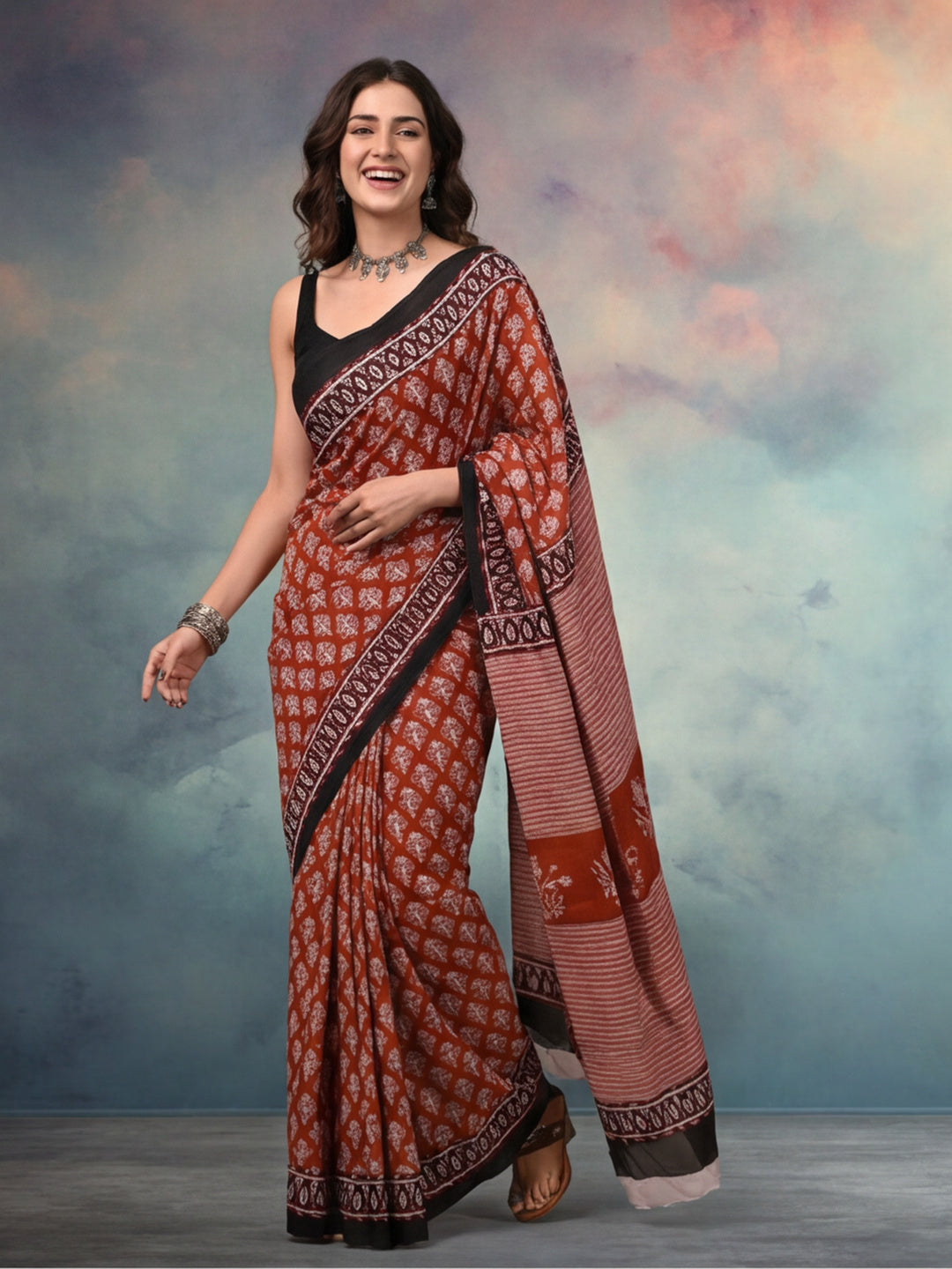 Floral Pure Cotton Saree with Unstiched Blouse