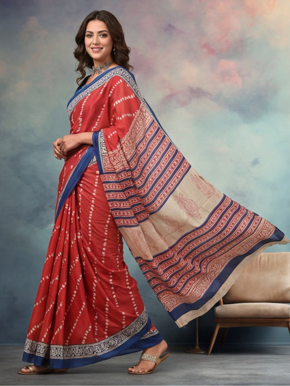 Floral Pure Cotton Saree with Unstiched Blouse