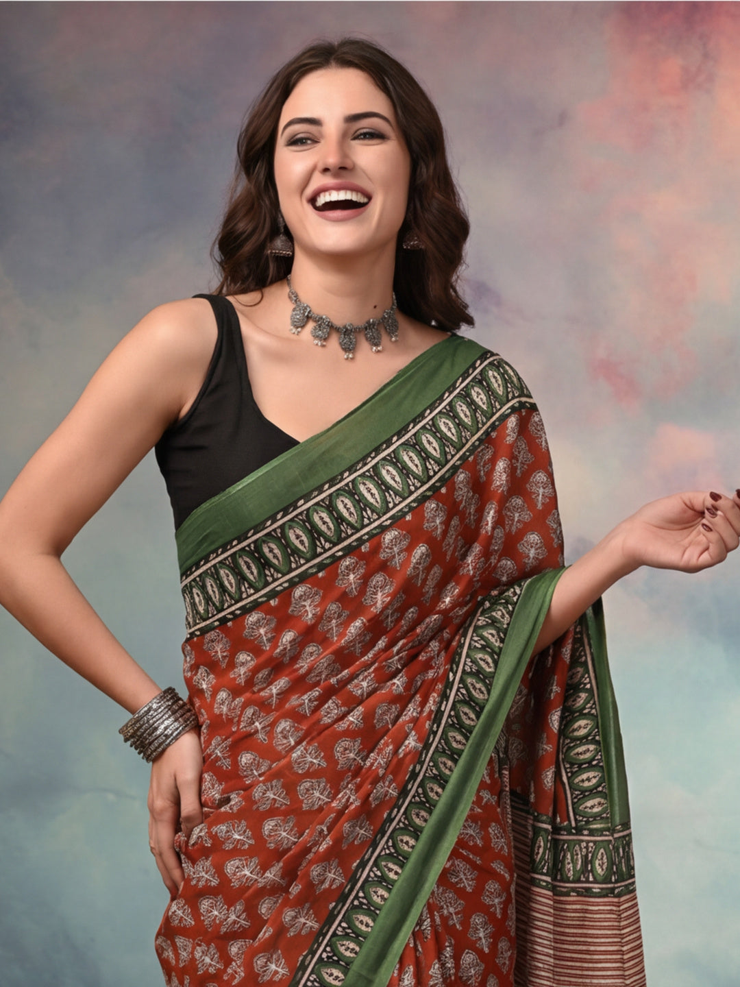 Floral Pure Cotton Saree with Unstiched Blouse