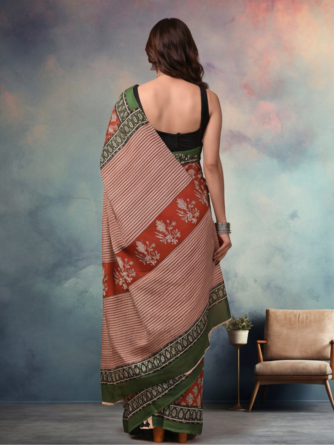 Floral Pure Cotton Saree with Unstiched Blouse