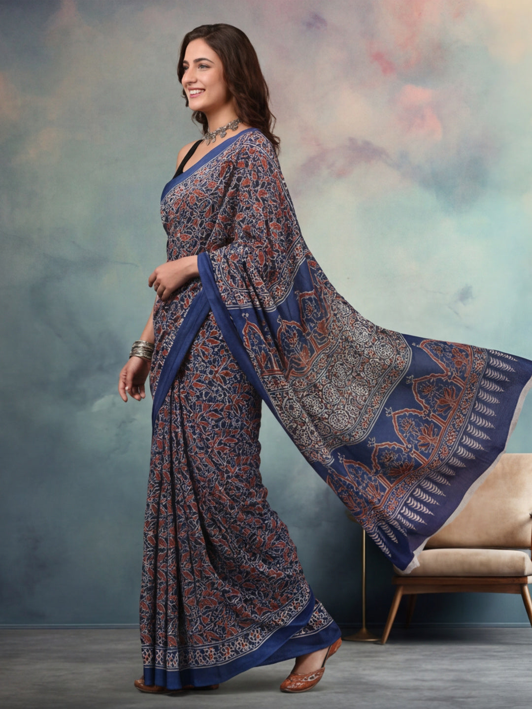 Floral Pure Cotton Saree with Unstiched Blouse