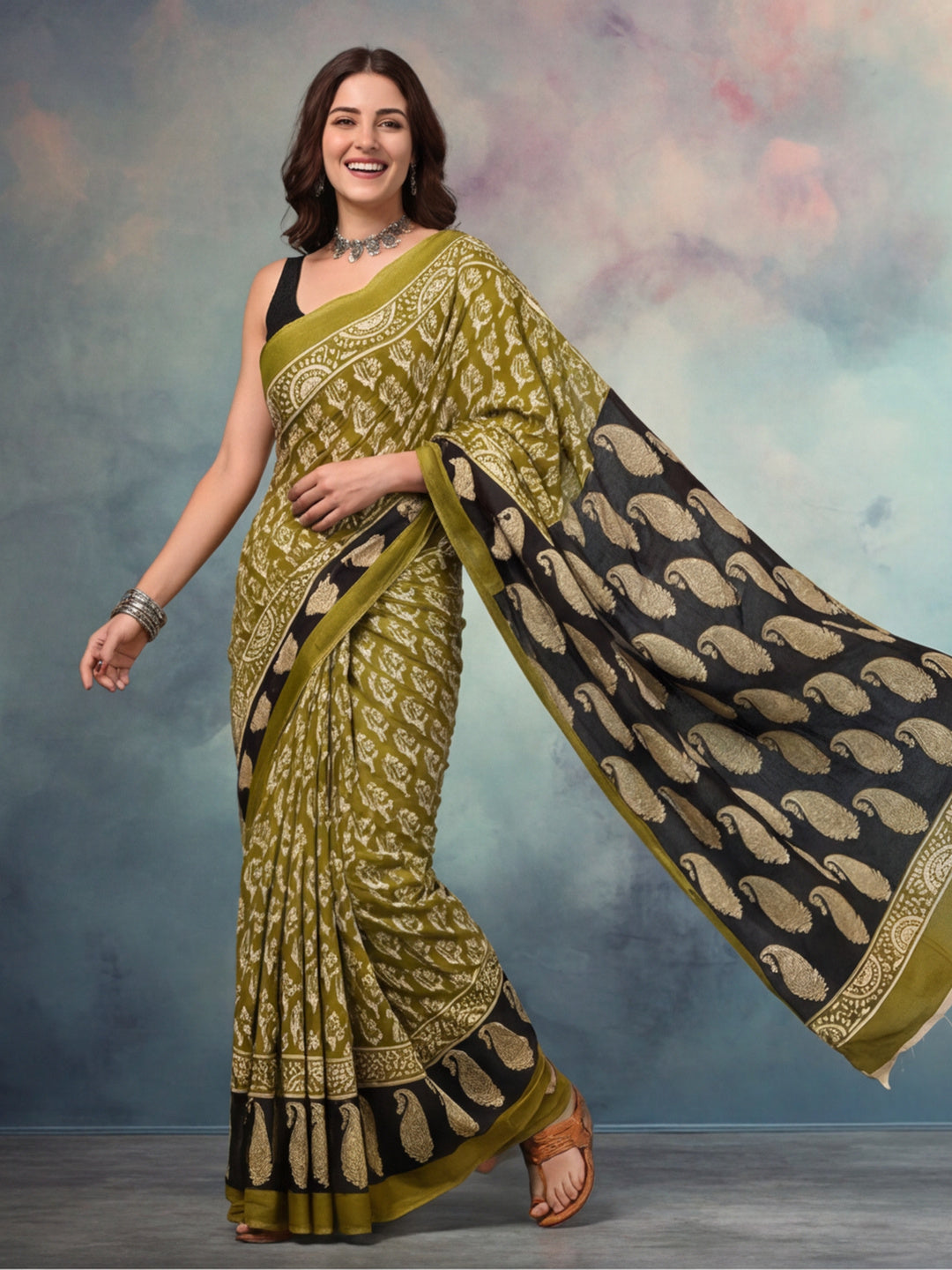 Floral Pure Cotton Saree with Unstiched Blouse