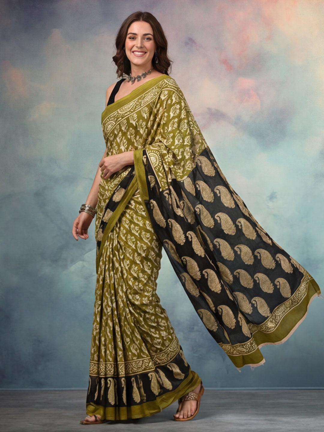 Floral Pure Cotton Saree with Unstiched Blouse