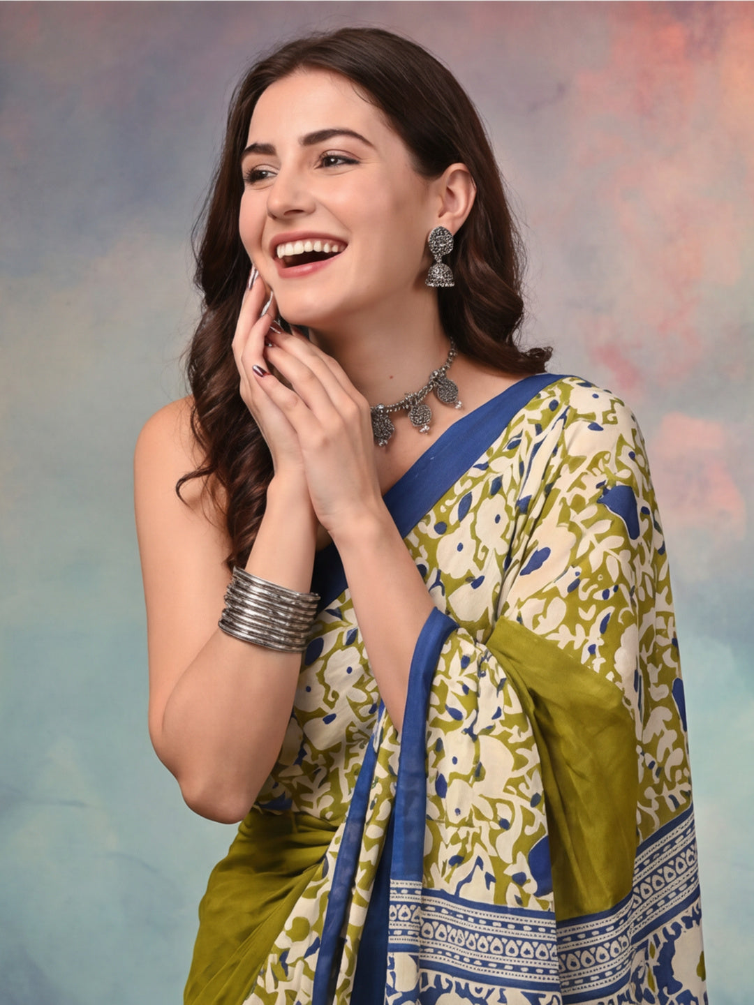 Floral Pure Cotton Saree with Unstiched Blouse