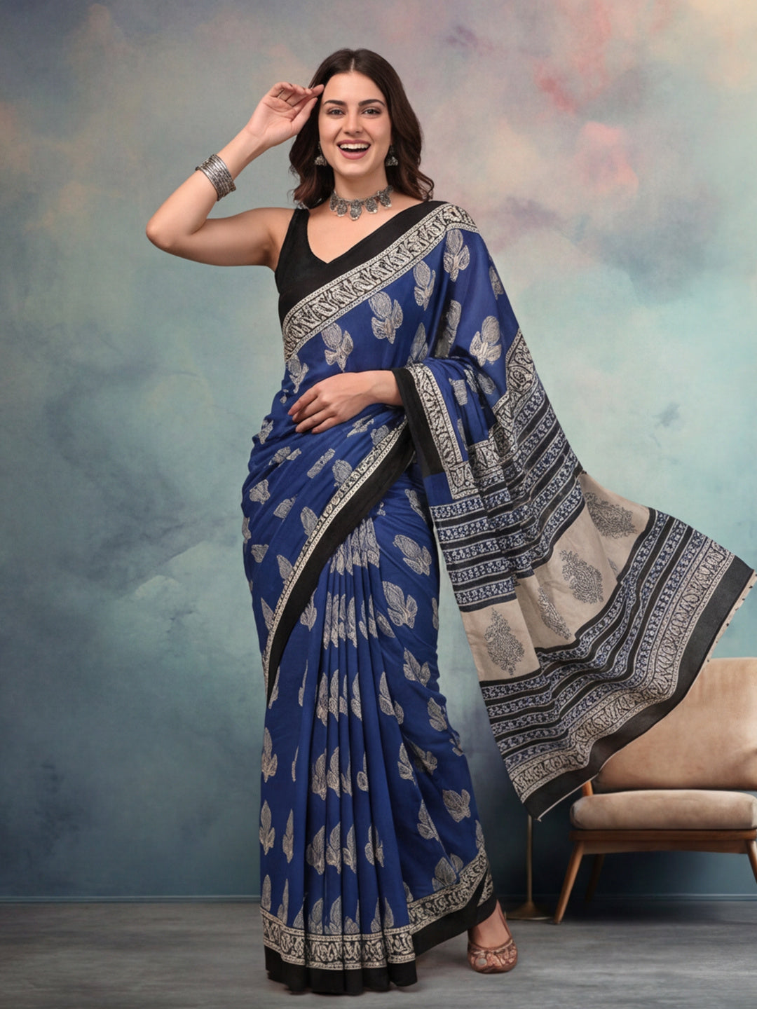 Floral Pure Cotton Saree with Unstiched Blouse