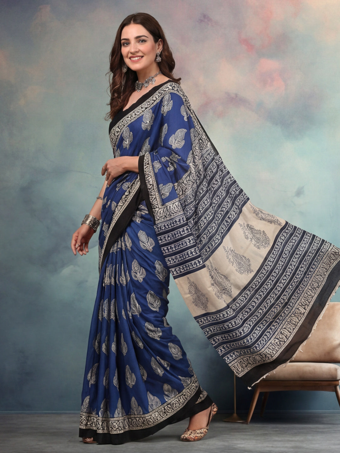 Floral Pure Cotton Saree with Unstiched Blouse