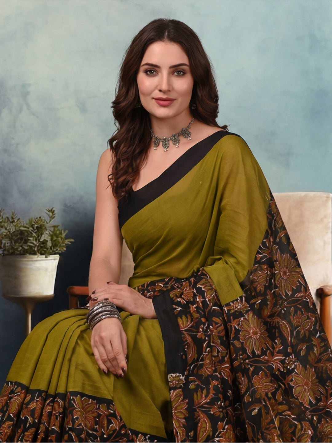 Floral Pure Cotton Saree with Unstiched Blouse