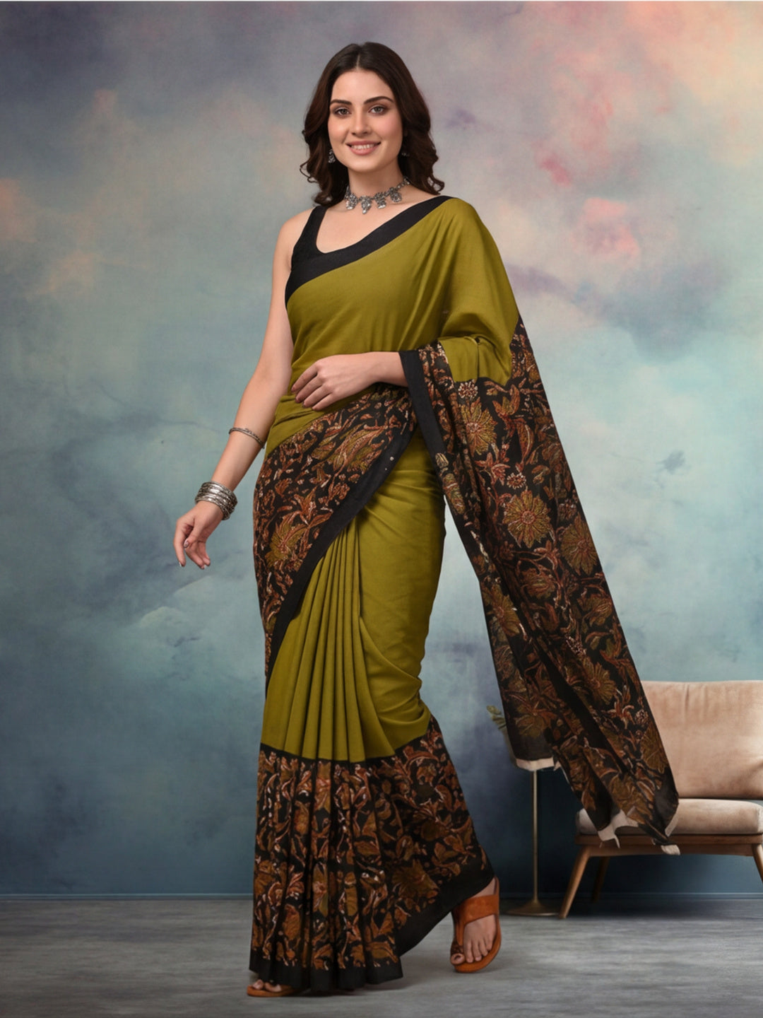 Floral Pure Cotton Saree with Unstiched Blouse