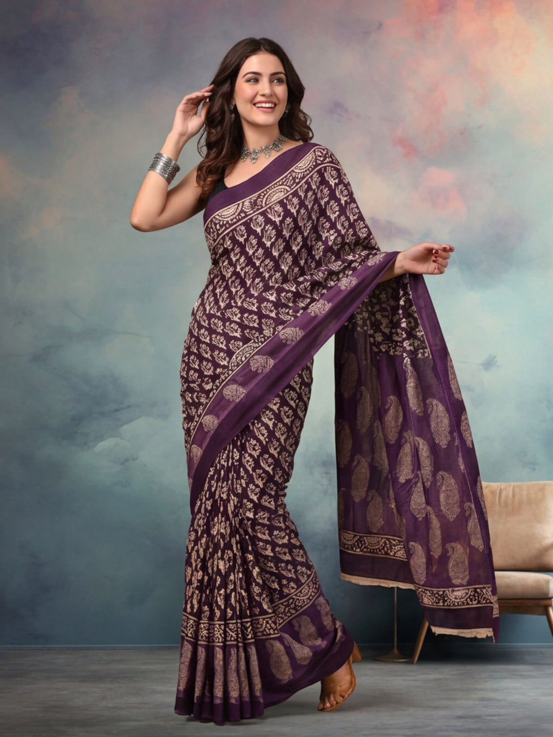 Floral Pure Cotton Saree with Unstiched Blouse