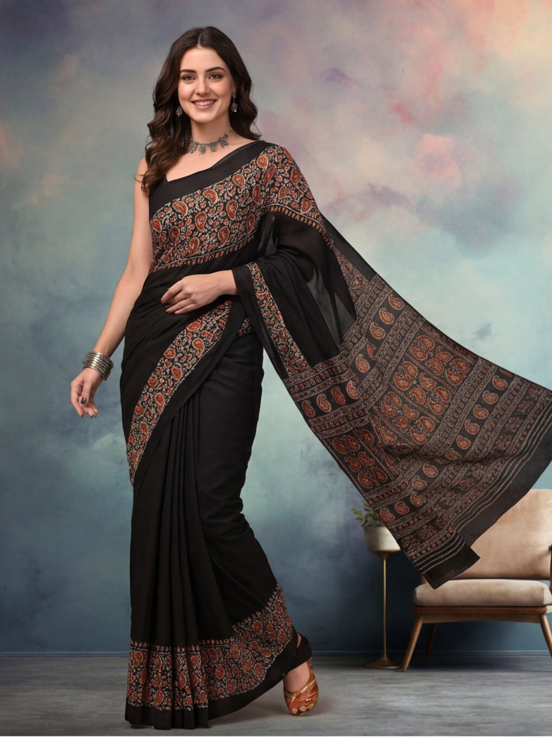 Floral Pure Cotton Saree with Unstiched Blouse