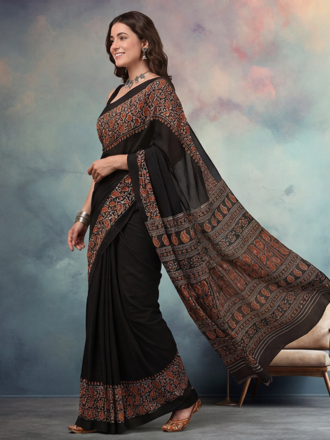 Floral Pure Cotton Saree with Unstiched Blouse