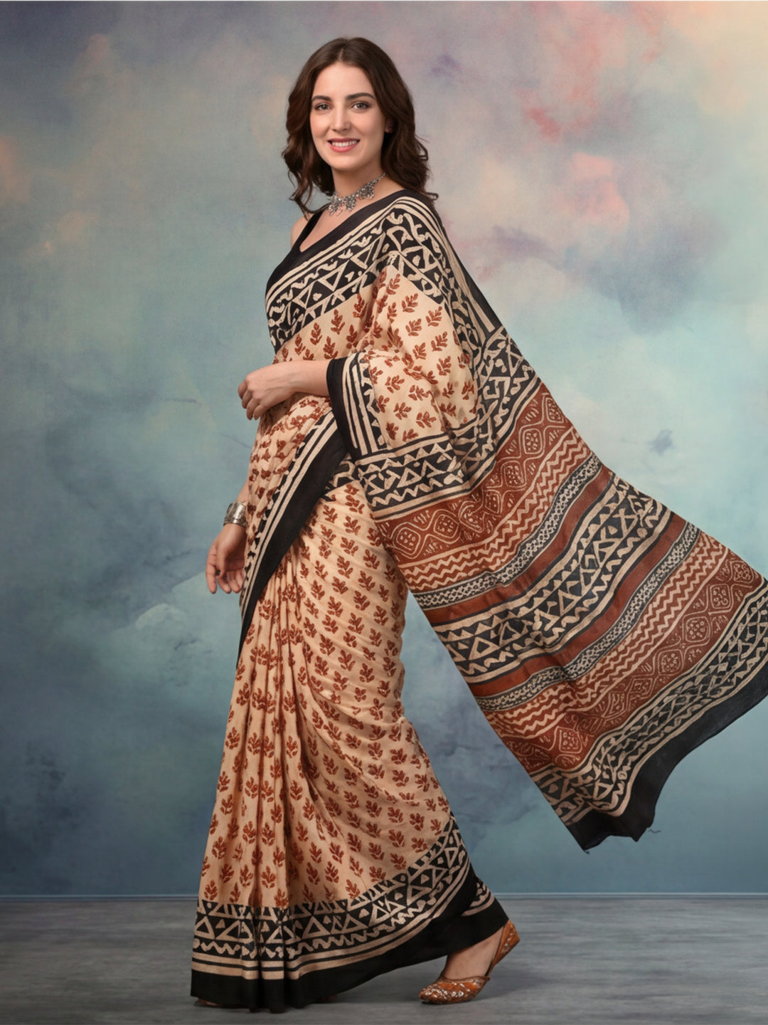 Floral Pure Cotton Saree with Unstiched Blouse