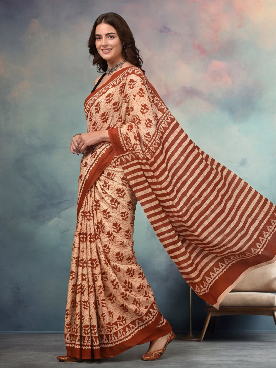 Floral Pure Cotton Saree with Unstiched Blouse