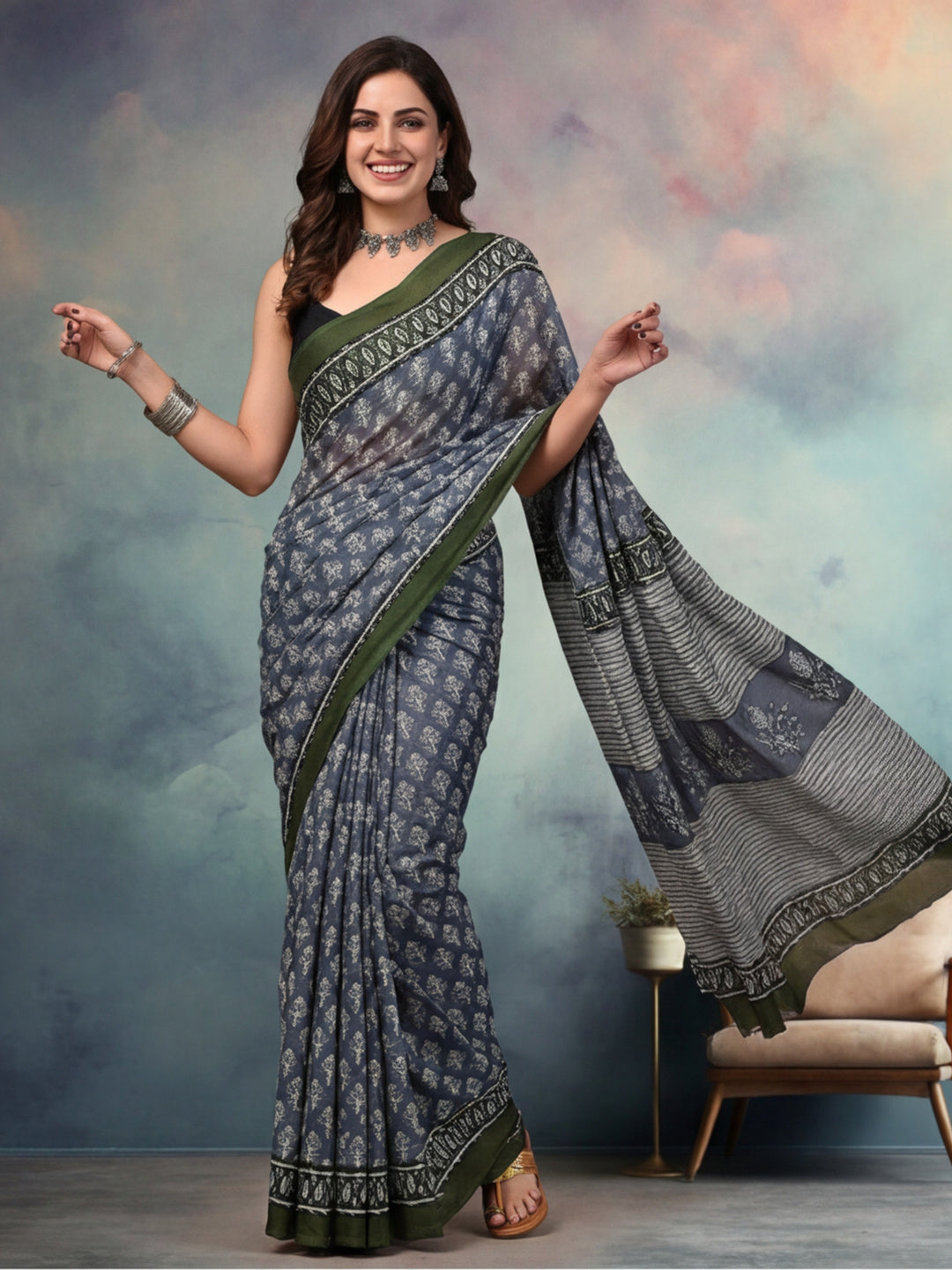 Floral Pure Cotton Saree with Unstiched Blouse