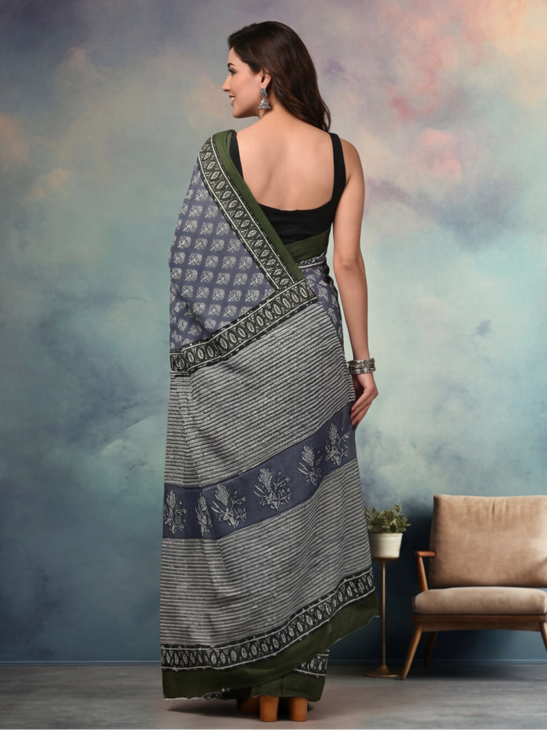 Floral Pure Cotton Saree with Unstiched Blouse