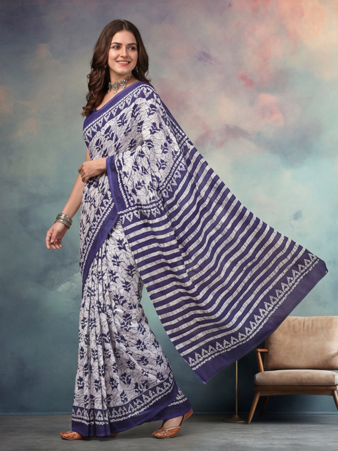 Floral Pure Cotton Saree with Unstiched Blouse