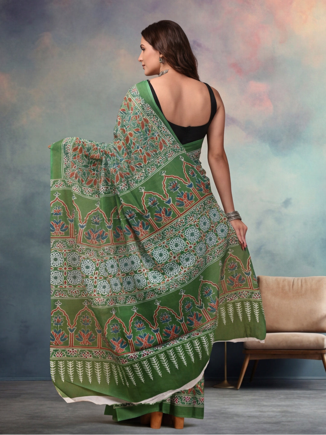 Floral Pure Cotton Saree with Unstiched Blouse