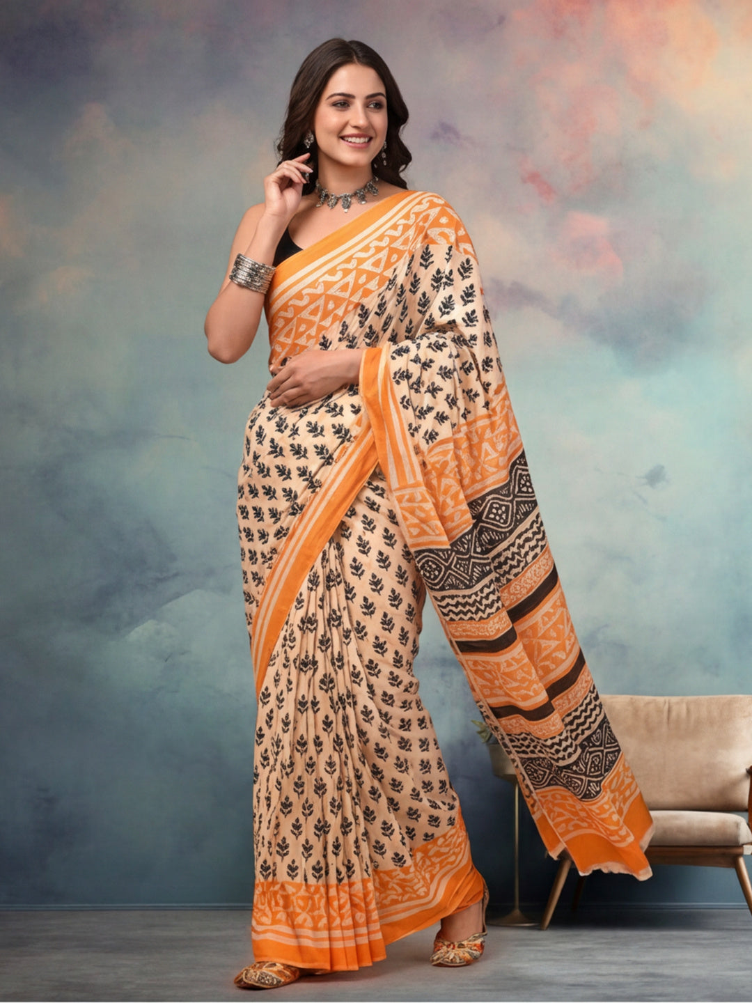 Tie and Dye Pure Cotton Saree with Unstiched Blouse