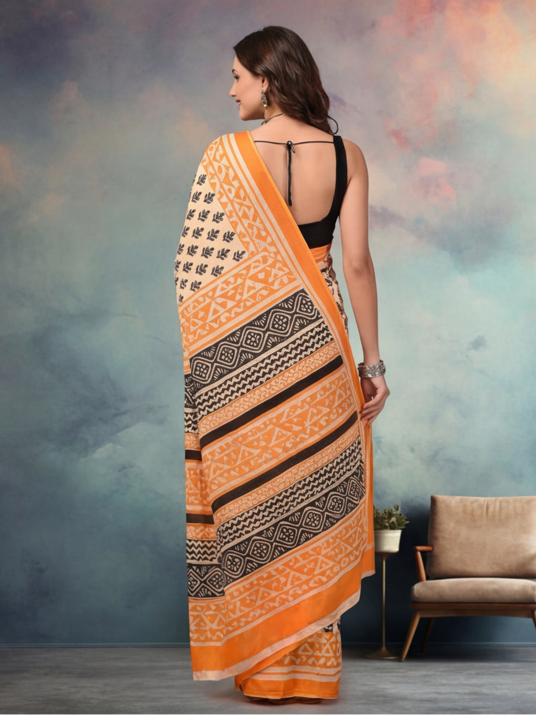Tie and Dye Pure Cotton Saree with Unstiched Blouse