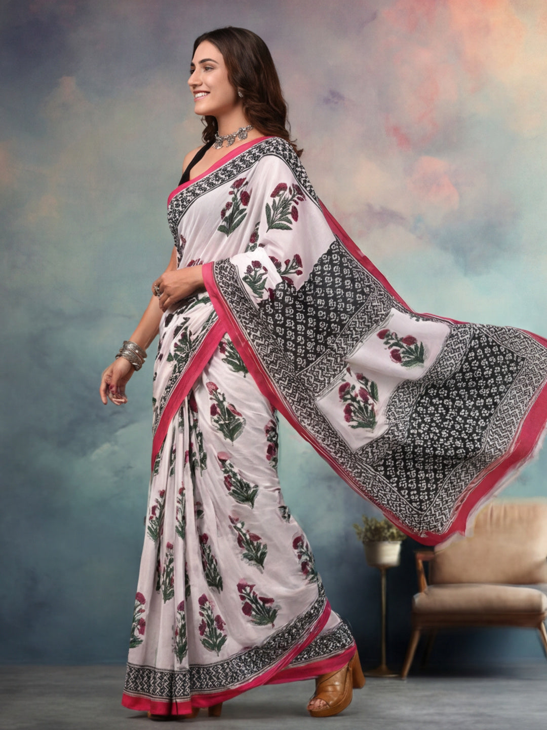 Tie and Dye Pure Cotton Saree with Unstiched Blouse