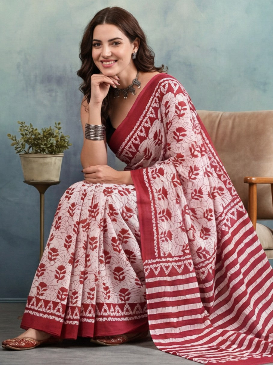 Tie and Dye Pure Cotton Saree with Unstiched Blouse