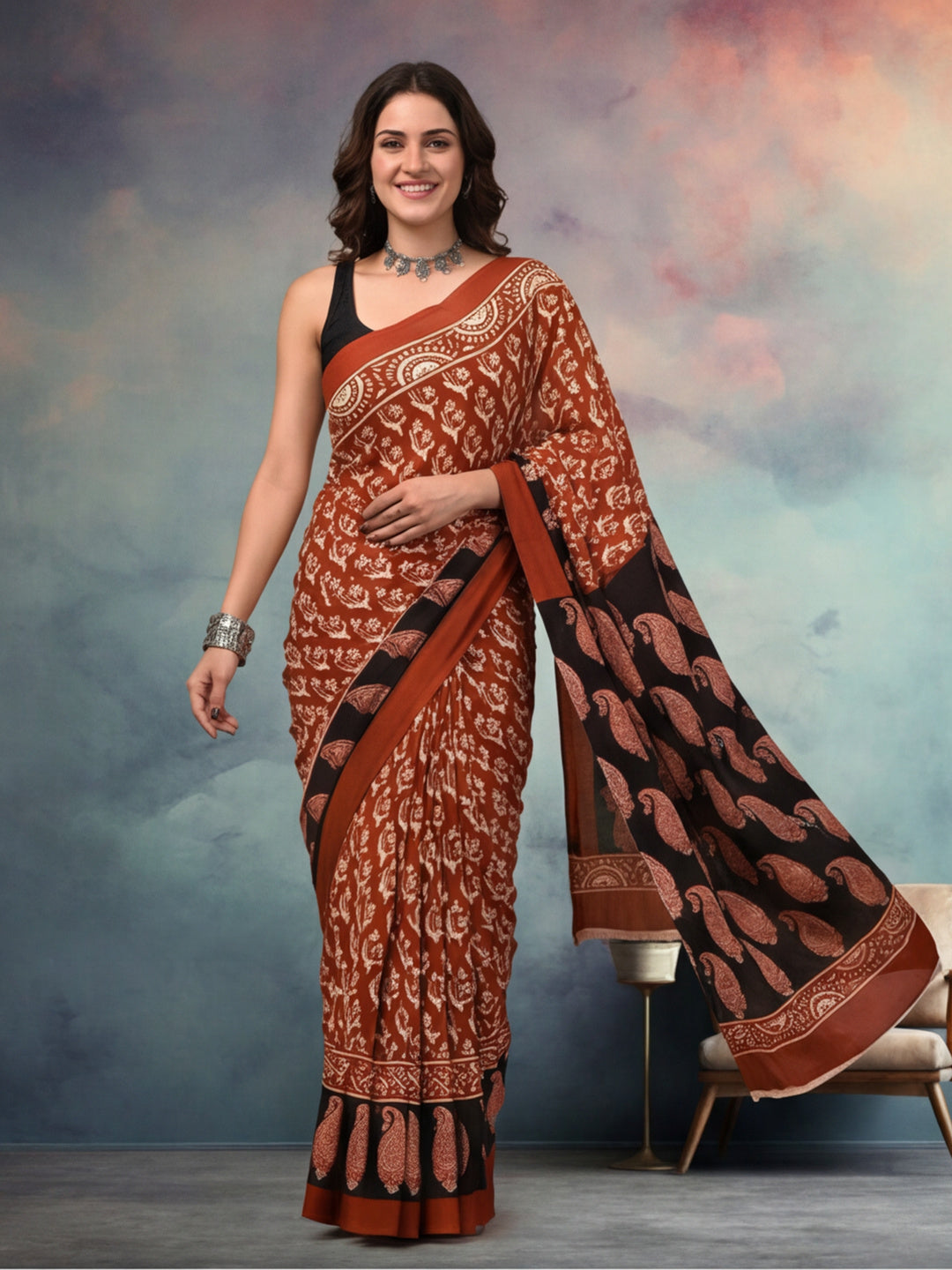 Geometric Pure Cotton Saree with Unstiched Blouse