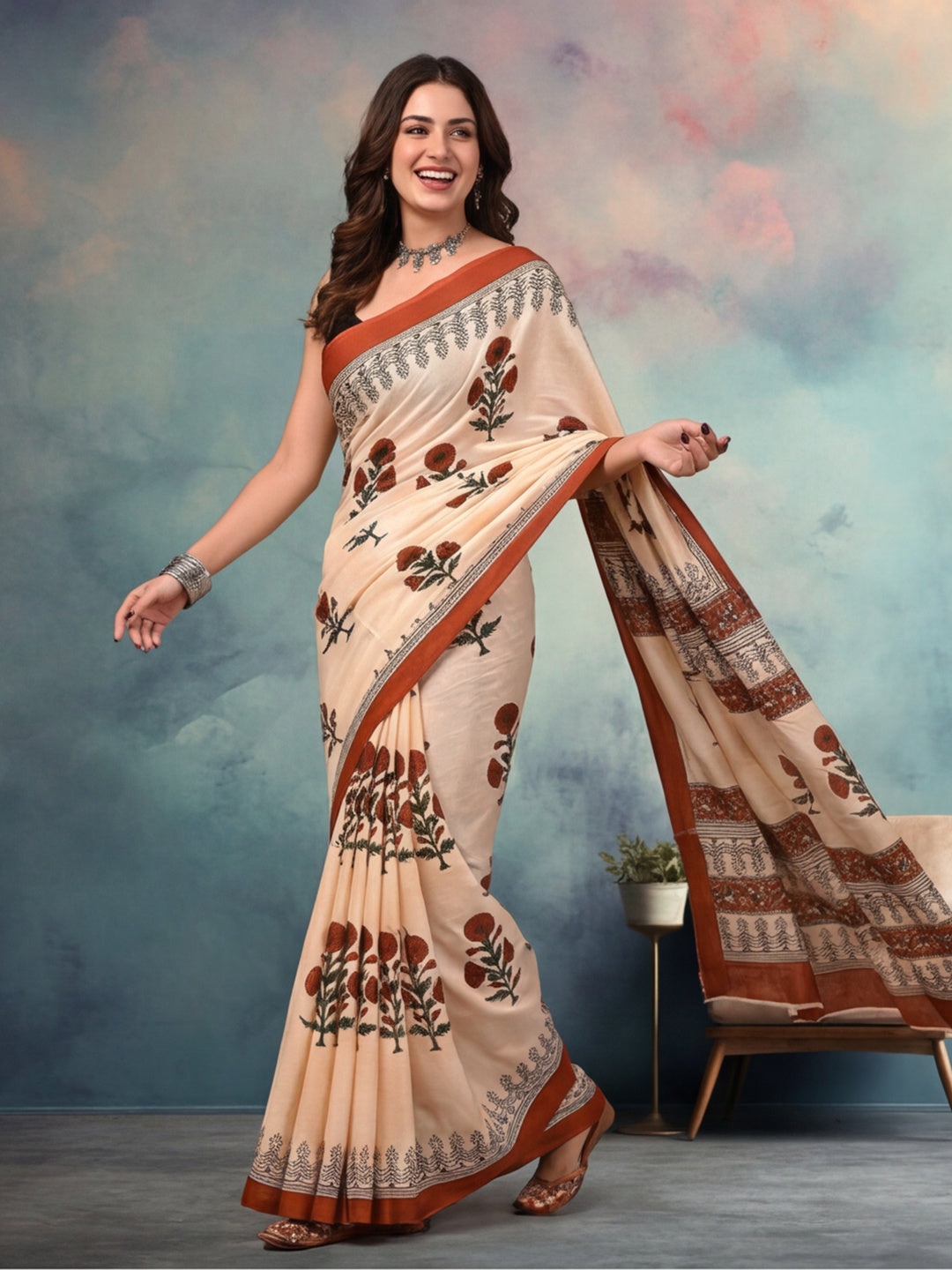 Geometric Pure Cotton Saree with Unstiched Blouse